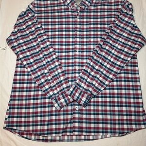 LL Bean Slightly Fitted Mens Shirt Long Sleeve XXL Red White Blue Plaid 510043